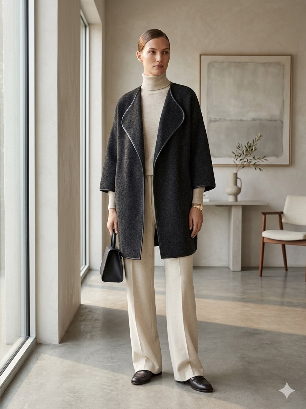 Vince dark grey black wool alpaca cashmere open front cardigan jacket - Small